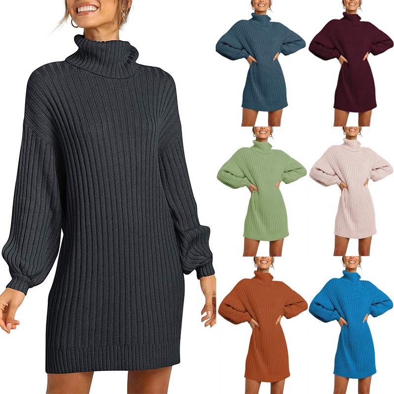 Knitted Pullover Women&rsquor; S Turtleneck Sweater Dresses Plus Size Sweater Dress Sweater Dress for Women – Womens Turtleneck Sweater Dresses and Plus Size Sweater Dress price|S