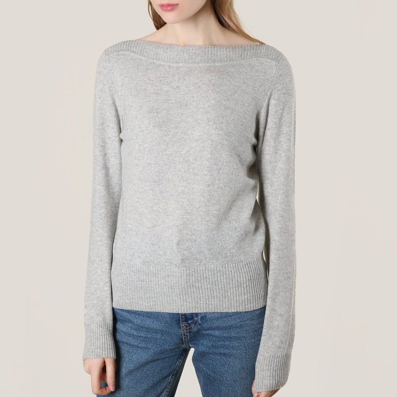 Ladies Cashmere Grey Boat Neck Pullover – Cashmere Sweater and Women Sweater price