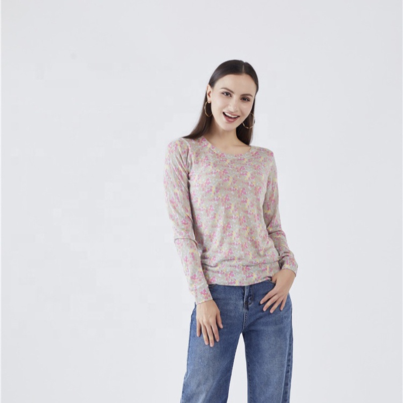 Long Sleeve Round Neck Pullover Women Printing Sweater – Sweater and Overcoat price|S