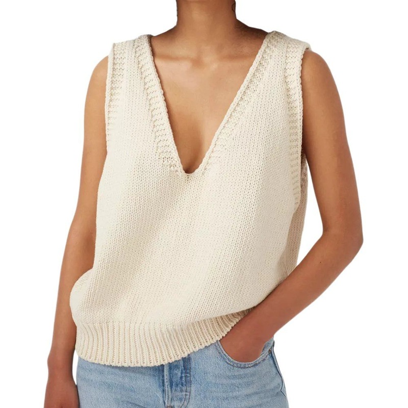 Modern Lady Fashion Clothing Beige Knit Pullover Sweater Vest – Sweater Vest and Sleeveless Knit Sweater price|S, S, M, L, XL, XXL, Xxxl