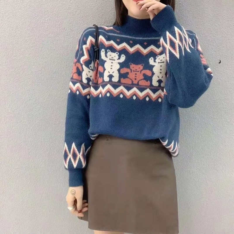 Ms 2020 Christmas Fashionable Clothing Cartoon Turtle Neck Warm Bear Wool Sweater – Sweater and Overcoat price|S