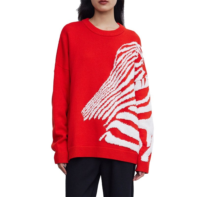 New Arrival Irregular Jacquard Knit for Woman Top White Zebra Pattern Women Pullovers Solid Color Round Neck Womens Sweaters – Ladies Sweater and Striped Sweater price|S, S/M/L/Customized Size