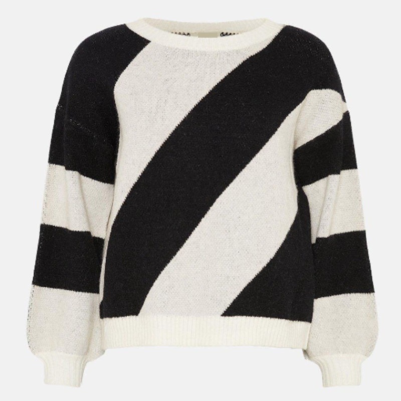 Oblique Striped Black and White Nylon Sweater Long Sleeve Knitting Pullover for Women – Sweater and Pullover price|S