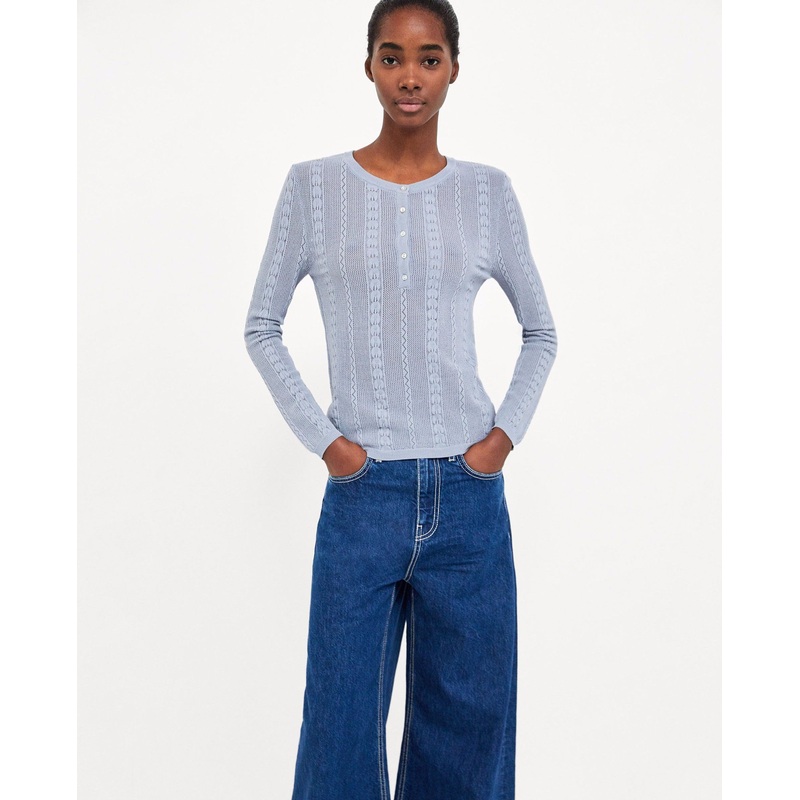 Open Knit Top with a Round Collar and Long Sleeves – Pullover and Sweater price|S