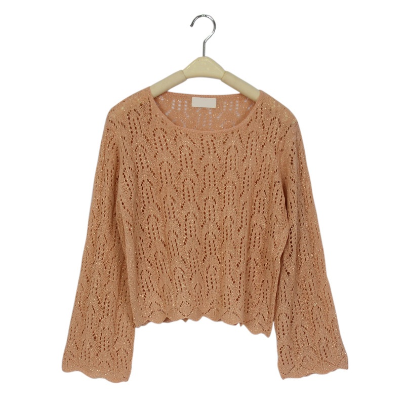 Spring Summer New Arrival Lady Short Blouse Hollow out Flare Sleeve Cropped Pullover Women Sweater – Women Lightweight Sweaters and Sweater Top price|S