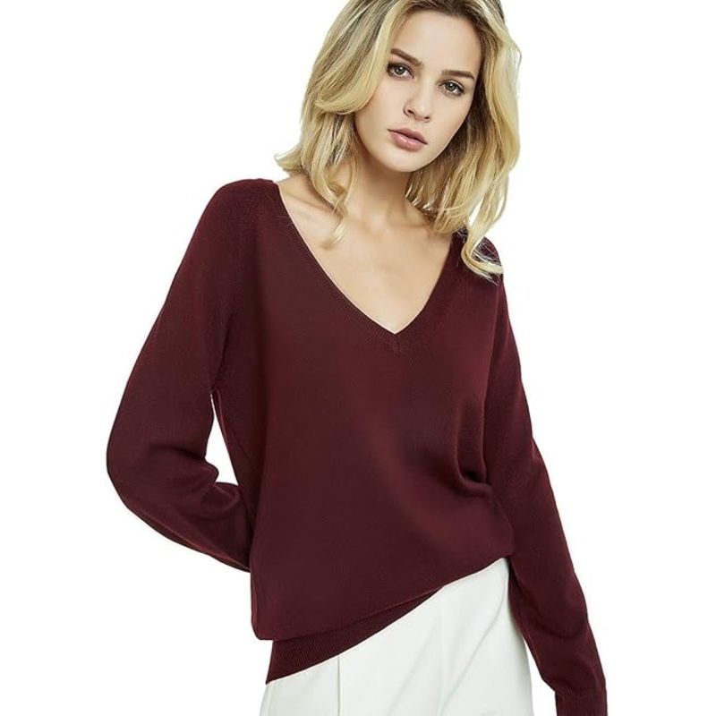 Women&rsquor; S Wool Blended Jumper Pullovers V Neck Long Sleeve Knitted Sweater – Knitwear Pullover and Soft Warm price