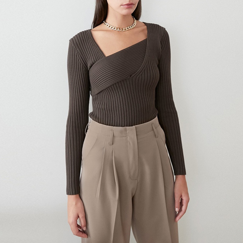 Asymmetric Band Knit Top Custom Pullover Sweater Mujer – Women and Long Sleeve price|S