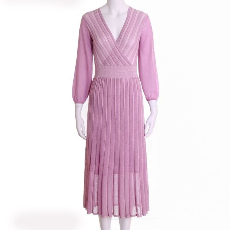 Casual Knitwear Autumn New V Neck Long Sleeve Rib Knitted Sweater Dress for Women – Sweater Dress and Knitwear price|S