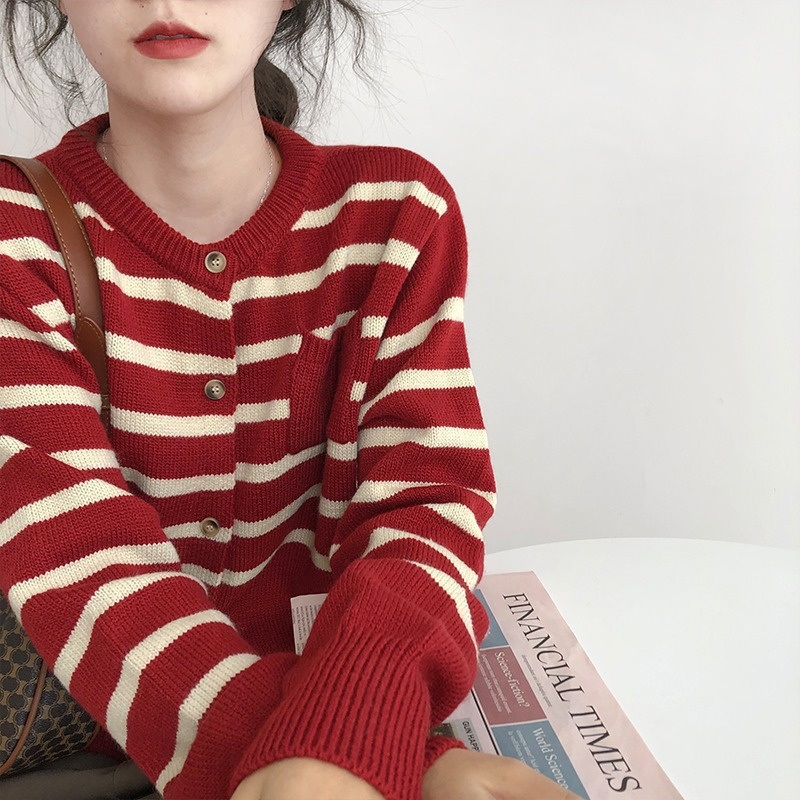 Elegant Women Long Sleeve Buttom Down Stripe Cardigan, Knitted Sweater – Cardigan and Sweater price|S