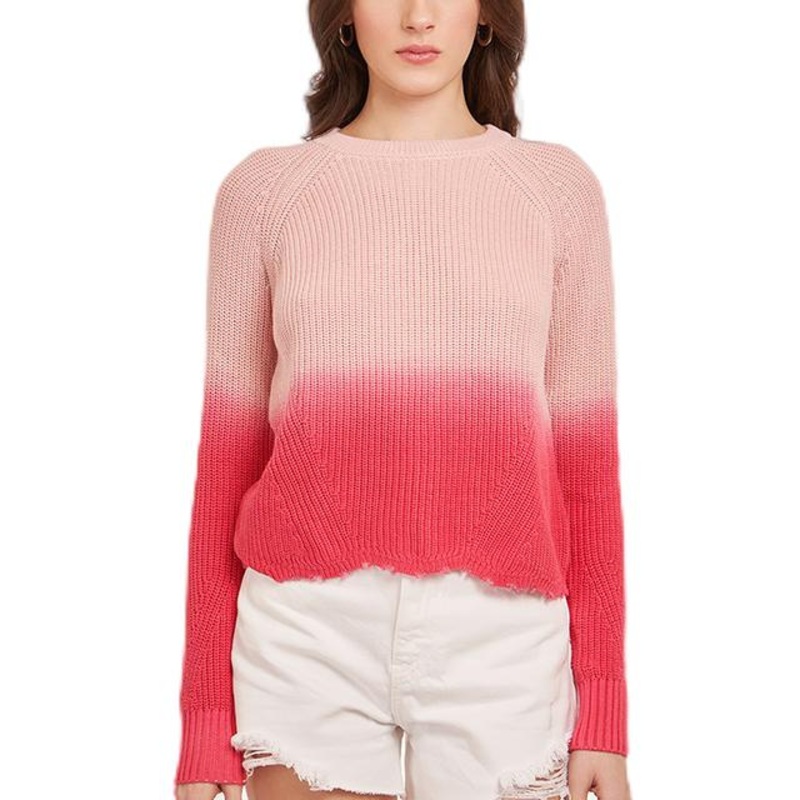 Elegant Womens Round Neck Pullover Customized Logo Knit Top Gradient Pink Sweater – Customized Factory Sweaters and Customized Logo Sweaters price|S, S/M/L/Customized Size