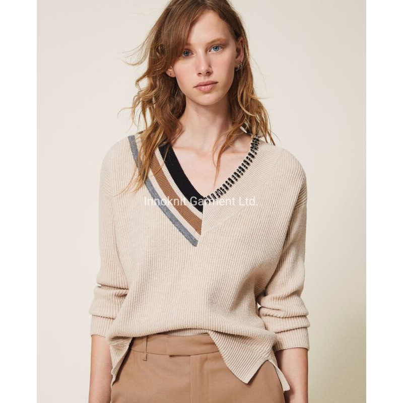 Fashion Woman Ladies Knitted Pullover Sweater/Knitwear/Sweatshirt with Seqines on Neck – Fashion Pullover and Fashion price|S