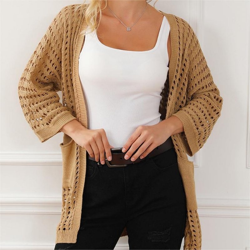 Fast Shipping Knit Sweater Womens Solid Color Jacket Multi-Color Hollow out Seven Sleeve Knit Sweater Womens Thin Cardigan – Ladies Sweater and Striped Sweater price|S, S/M/L/Customized Size