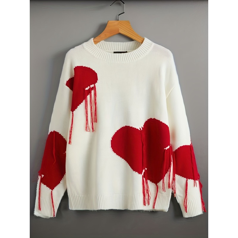 Heart-Shaped Fringe Draped Shoulder Sweater – Womens Dress and Fluffy Sweater price|S