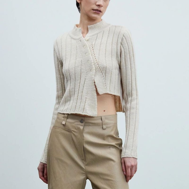 Irregular Design Womens Cardigan Jumper High Waist Solid Color Round Neck Sweater – Womens High Waist Sweater and Round Neck Cardigan Jumper price|S, S/M/L/Customized Size