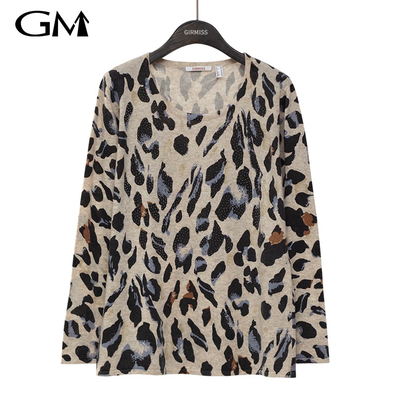 New Leopard Print Round Neck Knit Top – Leopard Knit Sweater and Crew Neck Knitted Top price|L