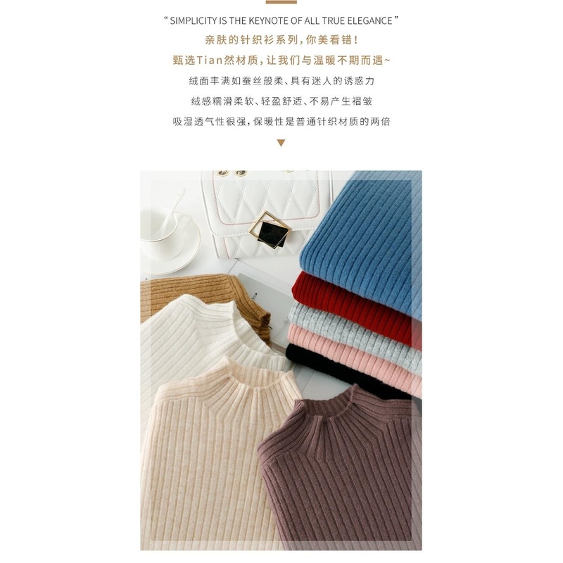 Pure Color New Pattern Elastic Soft Warm Half High Collar Women Sweater – White and Pink price|S-XXXL,Customizable