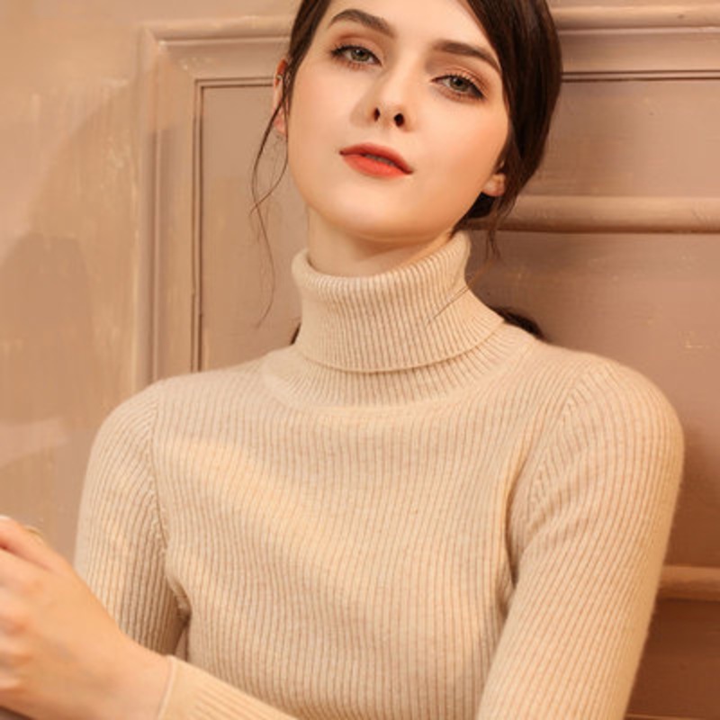 Spring Autumn Winter Popular Soft High Quality Pure Cashmere Top Long Sleeve Womens Striped Sweater Turtleneck – White and Black price|S-XXXL,Customizable