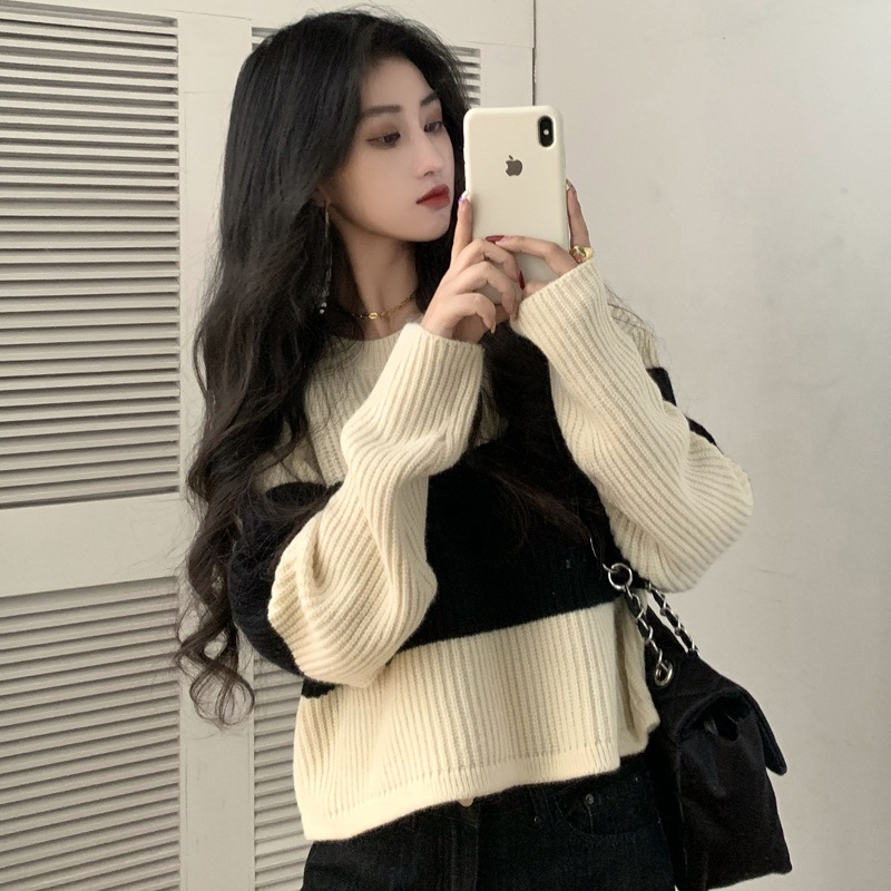 Striped Sweater Retro Hong Kong Style Women S Sweater Sen Coat – Womens Clothing and Women Sweater price|S