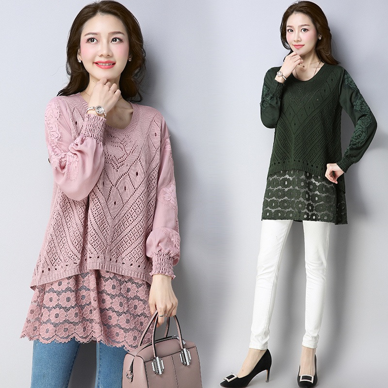Womens Pullover Sweater with Round Neck Long Lace Fabric Sleeve – Womens Sweater and Womens Knitwear price|S