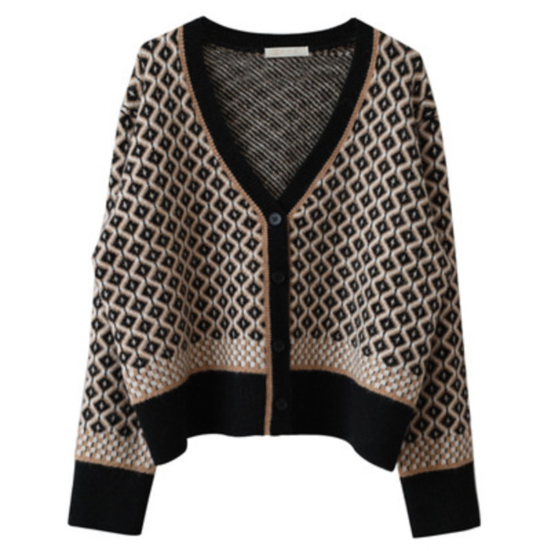 2022 Autumn Fashion Single Breasted Fall Retro Diamond Woman Cardigan Sweater – Knitted Cable Sweater and Chunky Knit Cardigan price|S