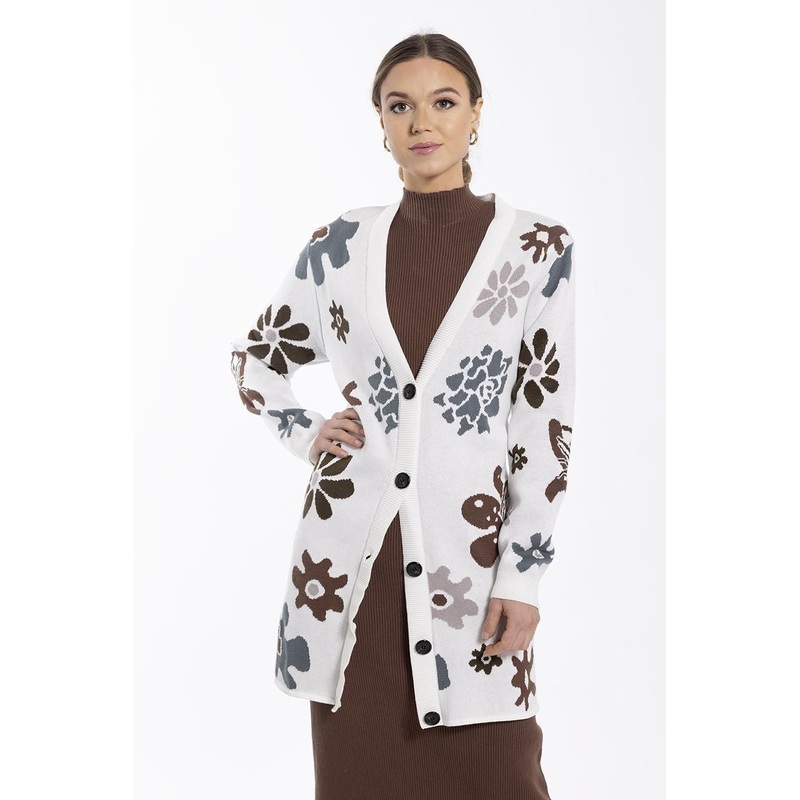 2022 Ladies Fashion Knitted Jacquard Patterned V Neck Long Dress Sweater – Womens Cardigan and Womens Knitwear price|S