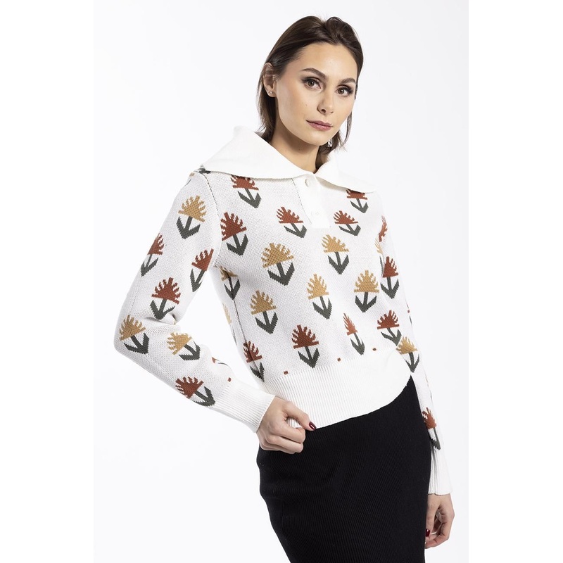 2022 Laides Shawl Neck Jacquard Patterned Special Design Popular Pullover Sweater – Womens Pullover and Womens Knitwear price|S