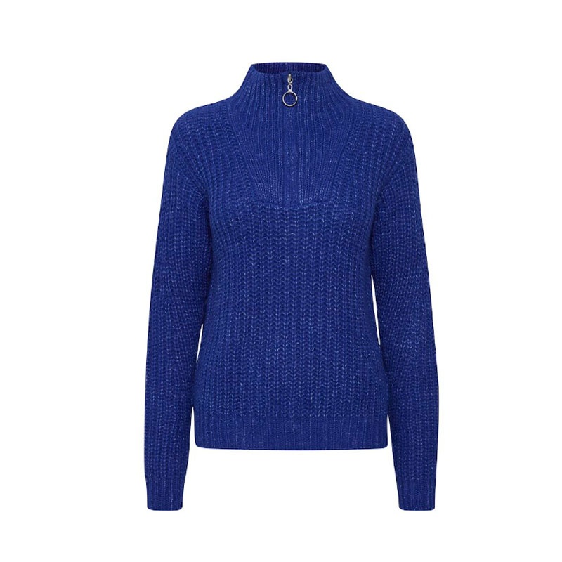 2023 Zipper Stand-up Collar Knitted Polyacrylic Pullover Relax Fit Knitted Wool Blue Sweater Gots Certification – Clothing and Sweater price|S