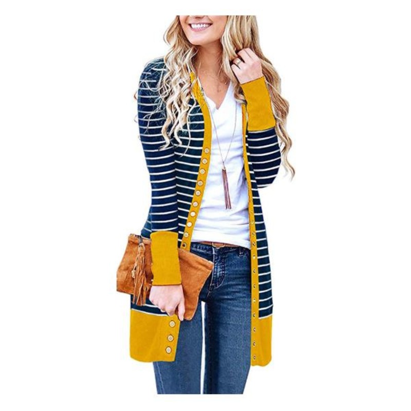 Big Size Womens Fashion Long Button Stripe Cardigan Coat in Europe and America – High Quality and Clothing price|S