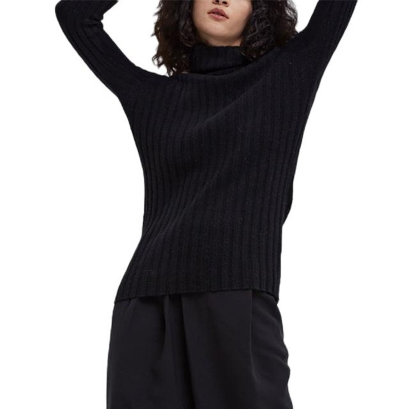 Black High Neck Bottom Shirt Solid Color Rib Knit Women Sweater Pullover – Ladies Sweater and Striped Sweater price|S, S/M/L/Customized Size