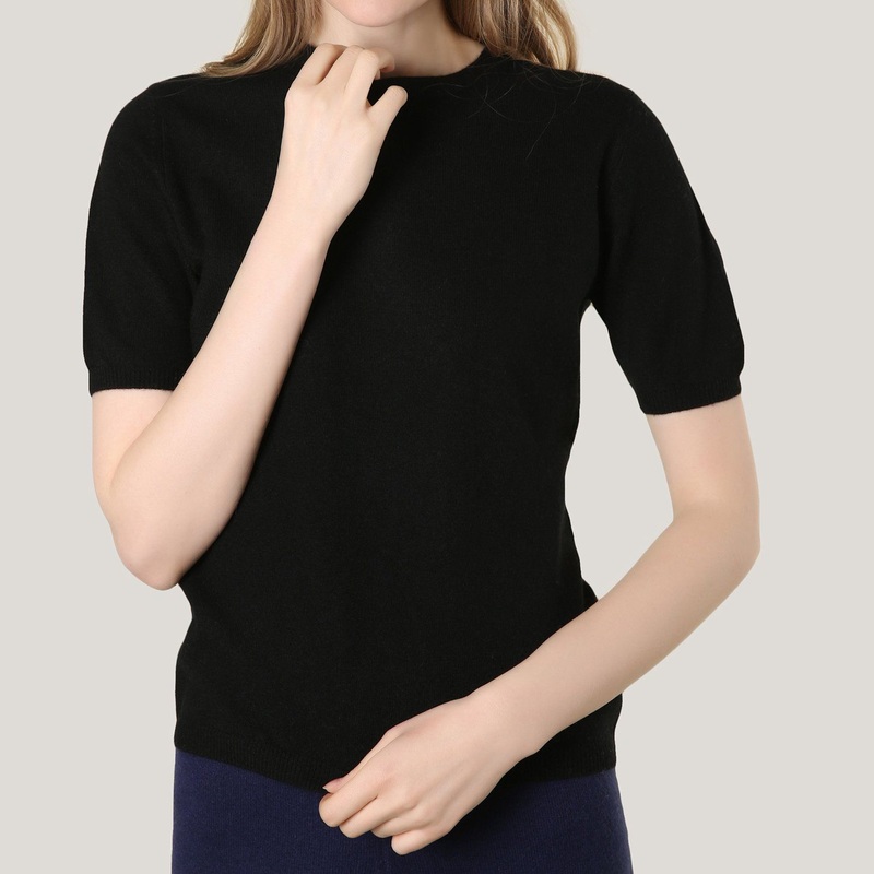 Cashmere Crew Neck Short Sleeve Ladies Sweater in Black – Cashmere Sweater and Women Sweater price|S