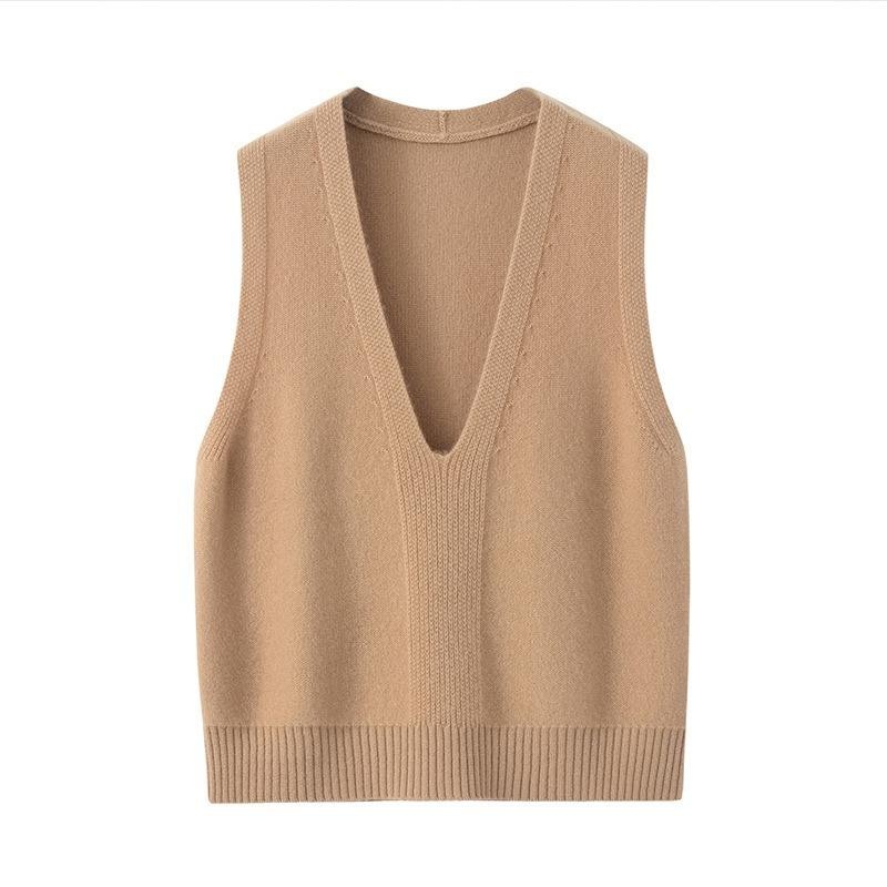 Custom Luxury Knitted Women Sleeveless Pullover Knitwear V Neck Plus Size Vest 100% Pure Cashmere Sweater – Knitwear and Knitted Sweater Knitwear price|S, Customized