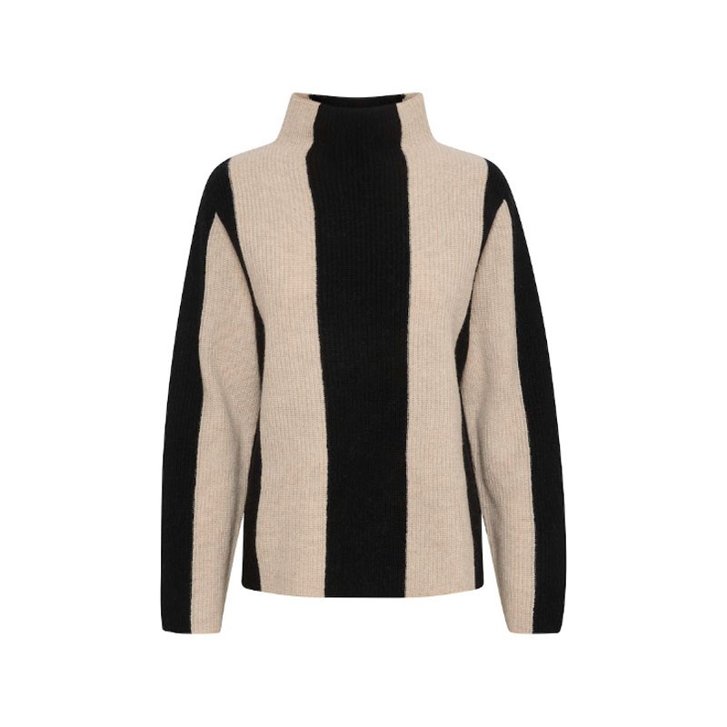 Fashion Designer Width Vertical Striped 100% Wool Sweater Baggy Fit Stand-up Collar Pullover – Striped Pullover and Soft Pullover price|S