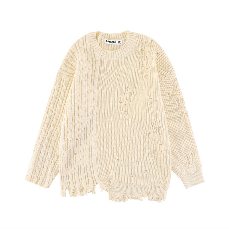 Fried Dough Twist Knitted Crochet Perforated Solid Pullover Mens Fashion Hip Hop Loose Design Knit Sweater/Sweaters/Top/Clothing/Garment – Sweater and Mens Sweater price|S