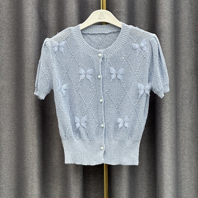 Girly Custom Stylish Clothing Blue Bows Fashion Knitted Top Women Sweater Cardigan – Customized Factory Sweaters and Customized Cardigan Sweaters price|Free Size