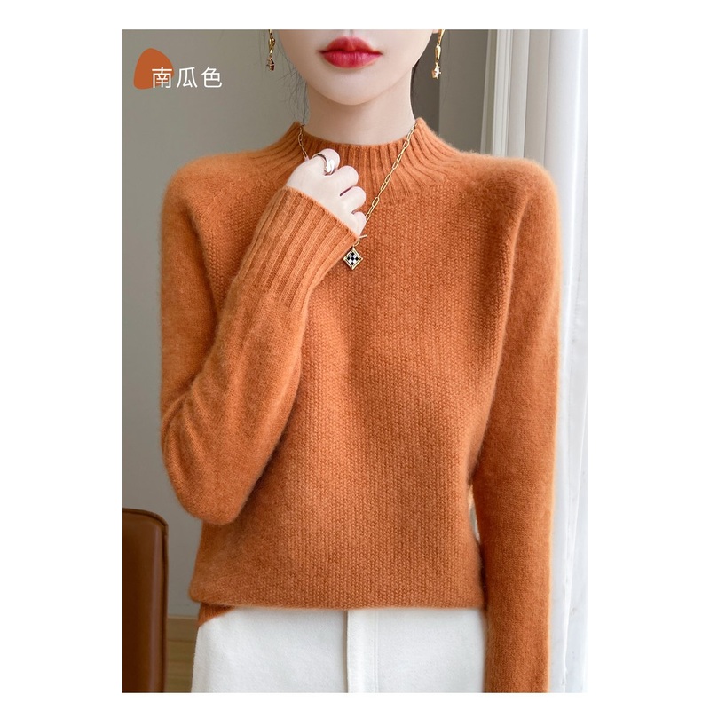 Half High Collar Long Sleeve Autumn Winter Women Versatile Wool Clothing Fashion Sweater Wholesale Candy Colors Warm Top – White and Black price|S-XXXL,Customizable