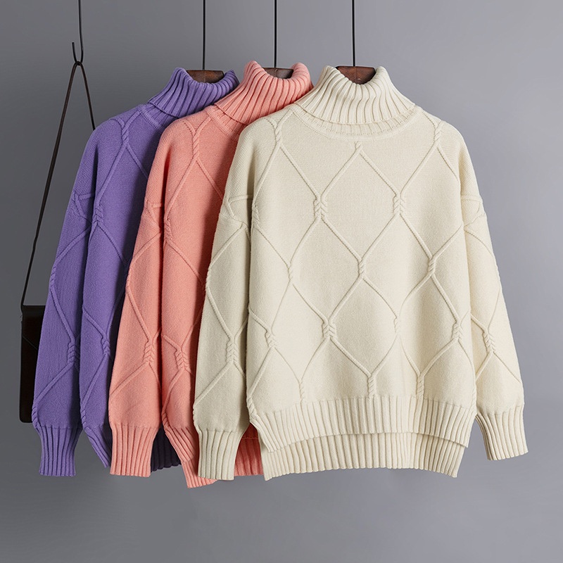 High Neck Fashion New Turtleneck Warm Cashmere Sweaters Loose Pullover Plus Size Knit Sweater for Women – Women Clothes and Clothing price|S