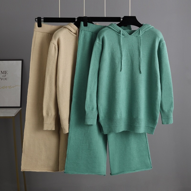 Hooded Women Sweater Tracksuits Wide Leg Pants Suits Knitwear Set Thick Warm Women Cashmere Like Sweaters – Woman Sweaters and China Sweater Manufacuturer price|S