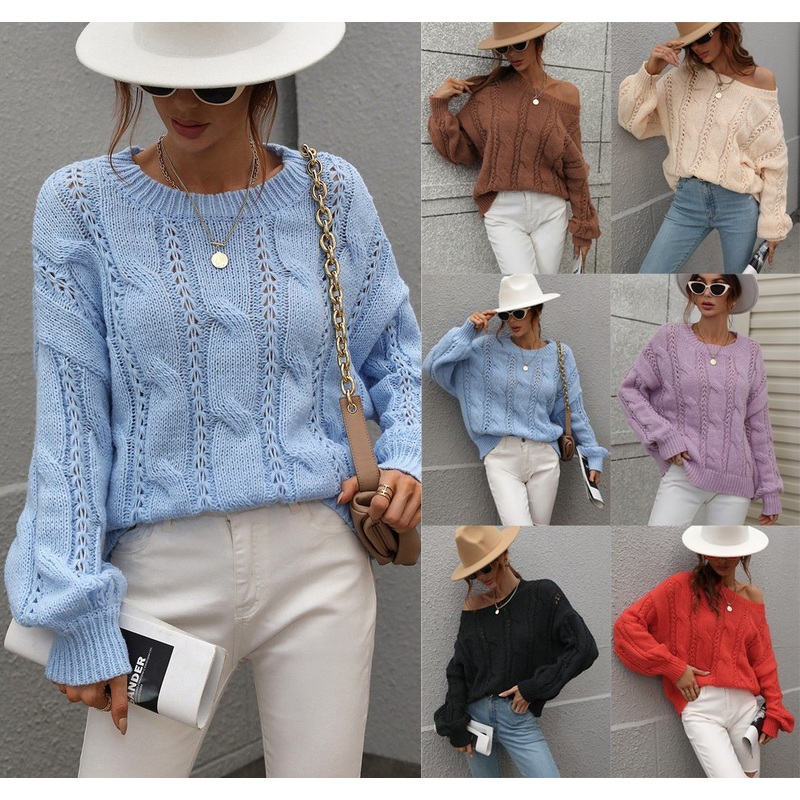 Ladies Twist Color Loose Oversized Winter Clothes Manufacture Round Neck Knitting Women Cable Ladies Casual Custom Women Sweater – Woman Sweaters and Cable Sweater price|S