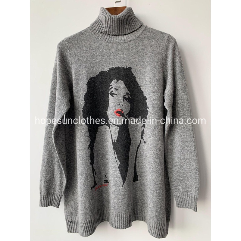OEM Manufacturer Women Printing Turnover Collar Turtle Neck Long Pullover Knitwear Sweater – Sweater Jumper and Sudaderas price|S