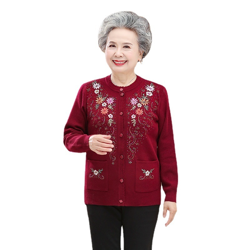 Old People Sweater Female Grandmother Outfit Spring and Autumn Sweater Mother Outfit Autumn and Winter Old Lady Cardigan Old Man Coat Female – Female Sweater and Grandmonthers Cardigan price|S
