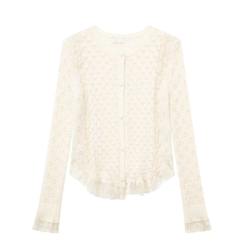 Pb&Za Womens Clothing Wholesale Lace Ruffle Knitted Cardigan Sweater – Designer Sweater and Sweaters for Women price|S, S . M . L