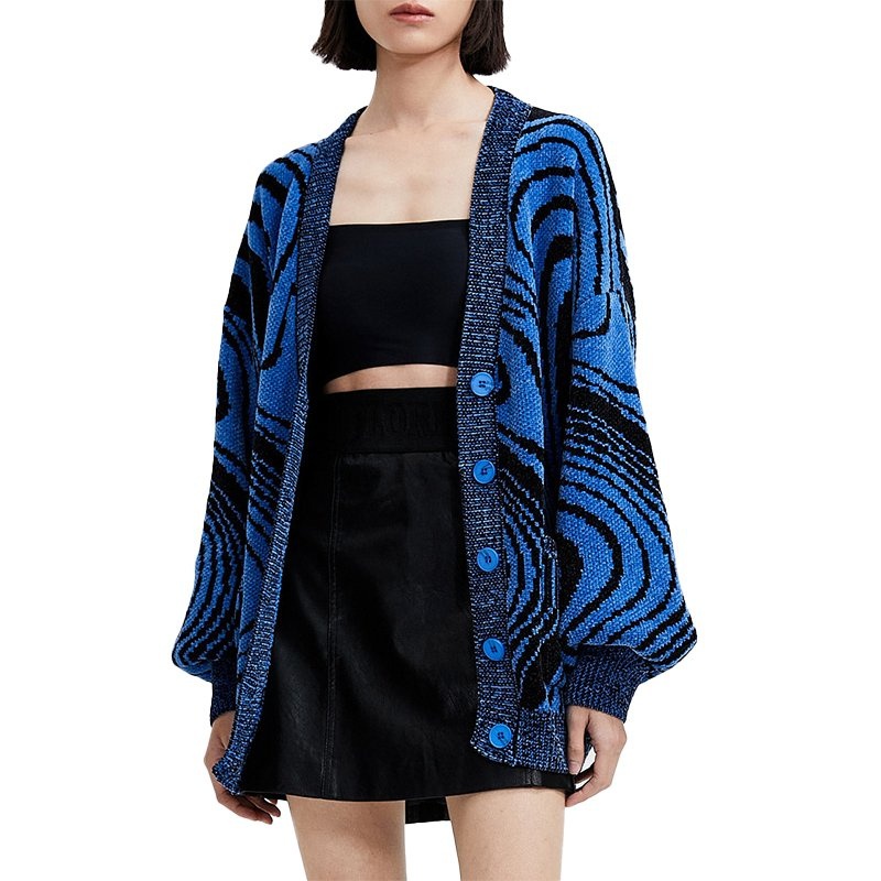 Unisex Fashion Custom Loose V-Neck Sweaters for Women Lantern Sleeve Coat Women Cropped Top Jacket with Pockets Cardigan Women – Ladies Sweater and Striped Sweater price|S, S/M/L/Customized Size