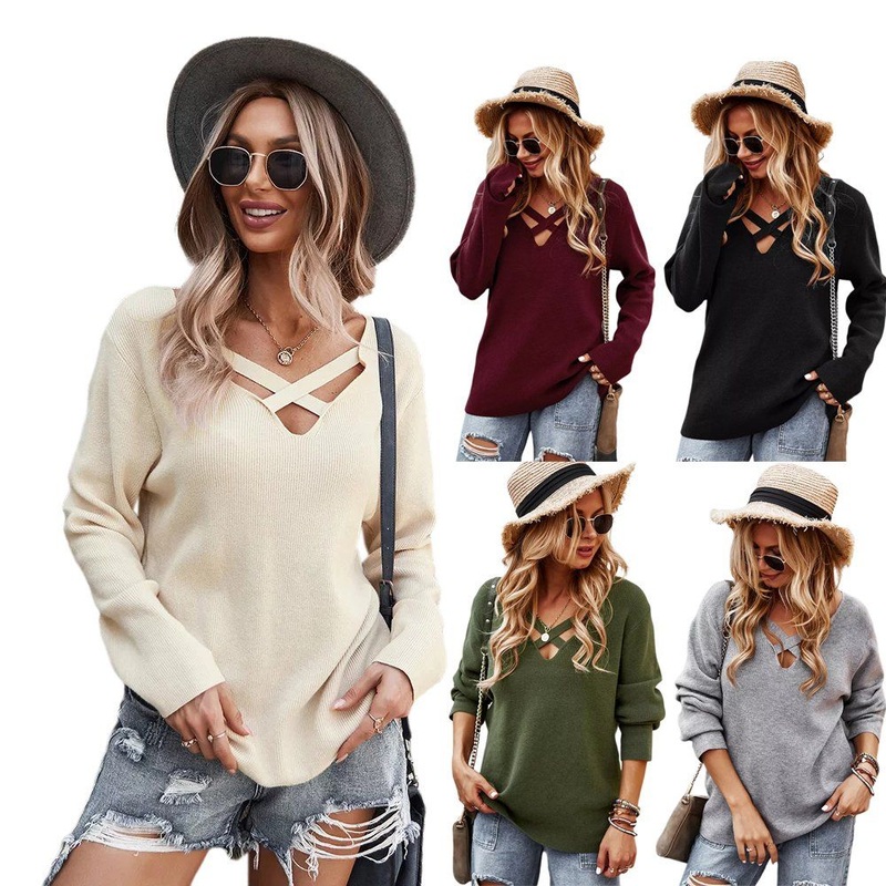 Winter Clothing Wholesale Knitted Fashion Cross Loose Sweater Tops for Ladies – Women Sweater and Knit Sweater price|S, S, M, L, XL