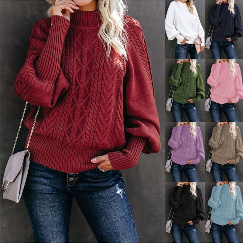 Winter Half Turtleneck Loose Retro Twisted Chunky Cable Knit Sweater for Women – Pullover and Jumper price|S