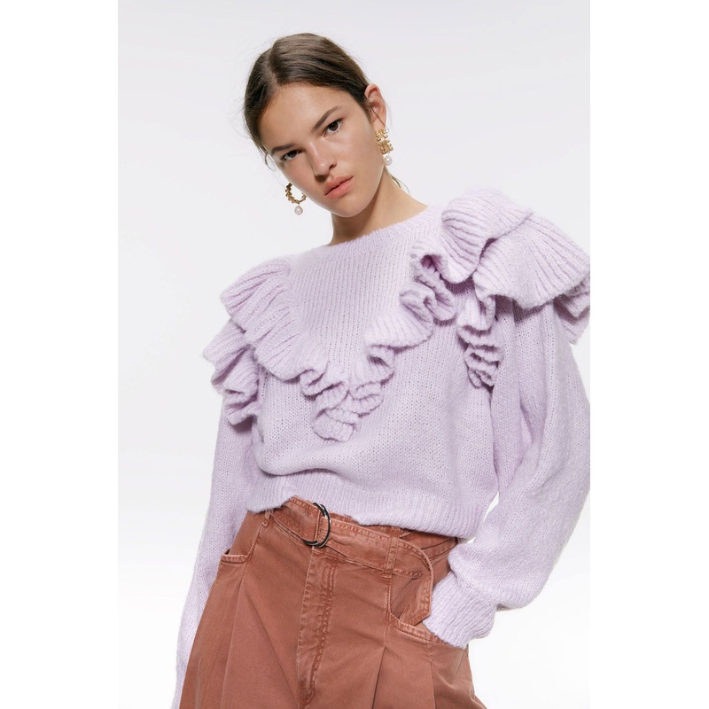Women Ruffled Cropped Knitted Sweater Vintage High Neck Lantern Sleeve Female Pullovers Chic Tops Sweater – Women Clothes and Clothing price|S