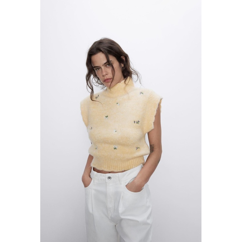 Women Sweet Fashion Floral Embroidery Knitted Sweater Vest Vintage High Neck Sleeveless Female Tops Vest Sweater – Women Clothes and Clothing price|S