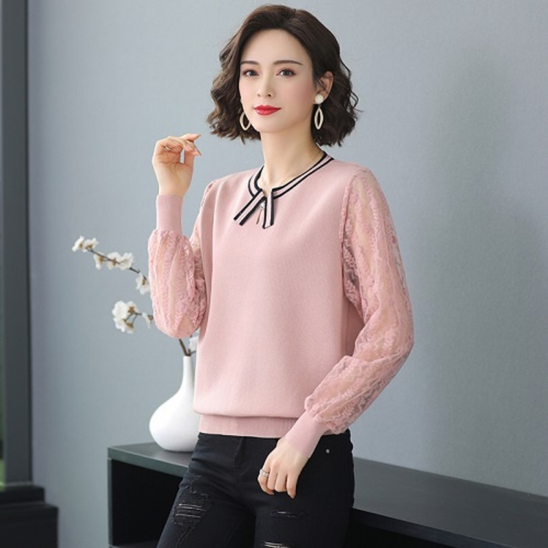 Womens Pullover Sweater with Round Neck Long Lace Fabric Sleeve – Women Sweater and Knitwear price|S
