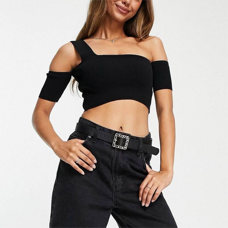 Womens Summer Sexy Knit Solid Color Design Wrap Solid Color Slim Knit Short Top – Women Sweater and Womens Knit Short Top price|S, S/M/L/Customized Size