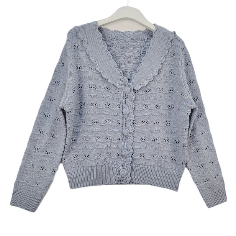 Womens Sweaters Hollow Lace V-Neck Solid Color Customized Button Cardigan – Ladies Sweater and Customized Factory Sweaters price|S/M/L/Customized Size