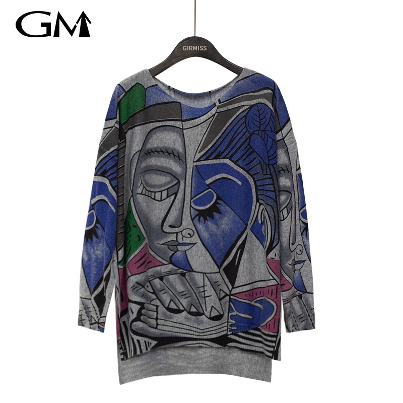 Abstract Printing Knitting Round Neck Top – Knit and Top price